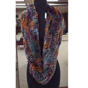 Multicolor Knit Rex Rabbit Fur Infinity Scarf